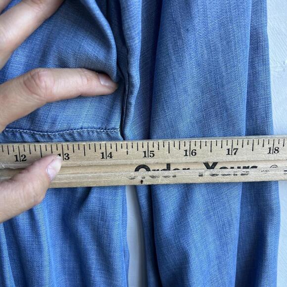 Guess LA Western Small Chambray Blue V Neck Wrap Mini Dress Long Bell Sleeve - Picture 11 of 13